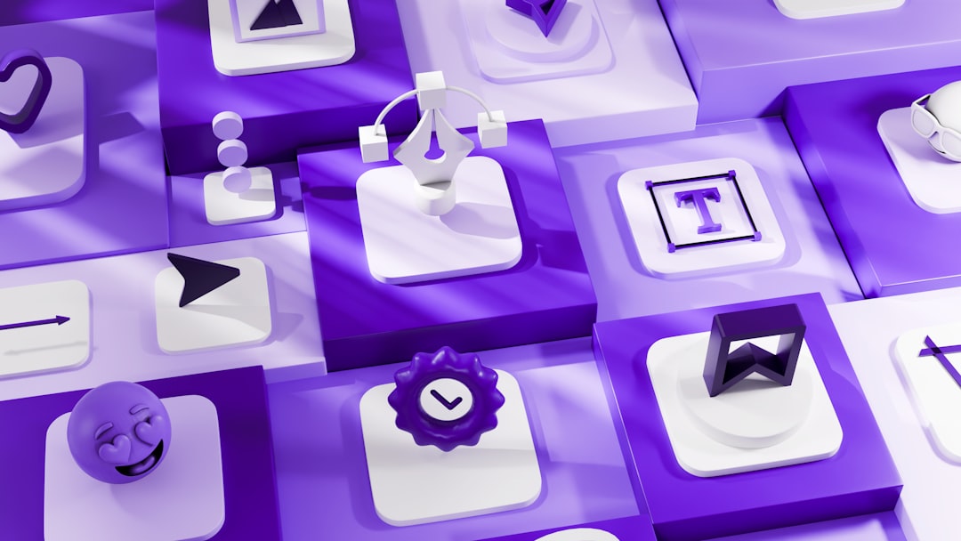 abstract purple and white 3d icons arranged in a grid 3d social icons modern website clean interface