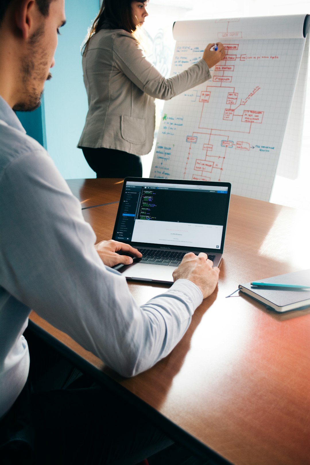 person wearing grey dress shirt beside table team reviewing funnel optimization meeting data insights