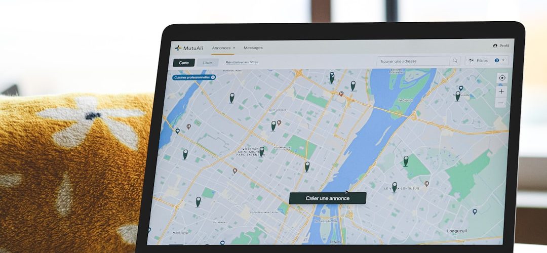 a laptop with a map on the screen local search business listings map results