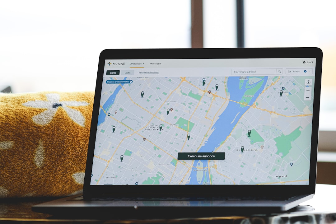 a laptop with a map on the screen local search business listings map results