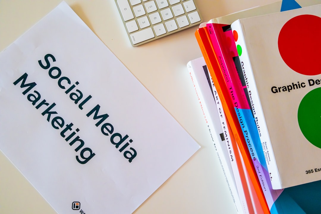 a sign that says social media marketing next to a keyboard creative team social media work planning session