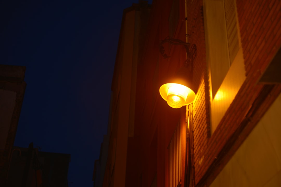 a street lamp illuminates a brick wall at night infrared floodlight security camera outdoor wall