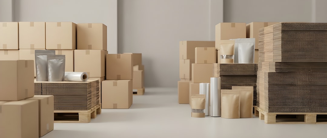 cardboard boxes and packaging supplies in a warehouse warehouse pallets boxed merchandise wholesale inventory