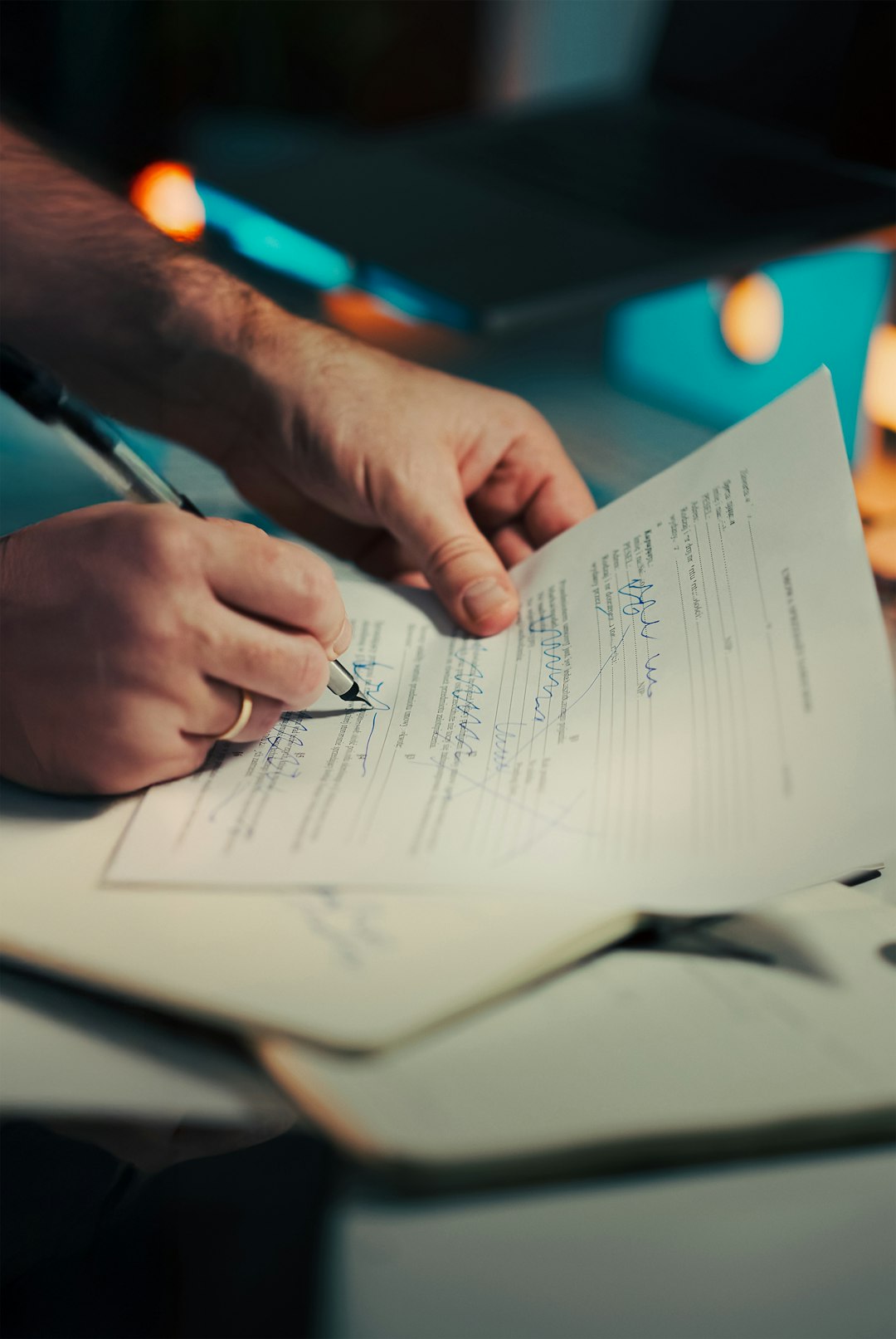 man signing a document with a pen service proposal written quote business agreement