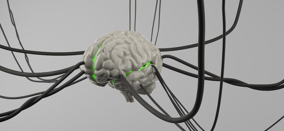 a computer generated image of a brain surrounded by wires robot brain pattern matching simple diagram