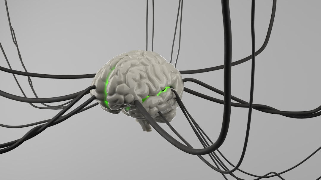 a computer generated image of a brain surrounded by wires robot brain pattern matching simple diagram