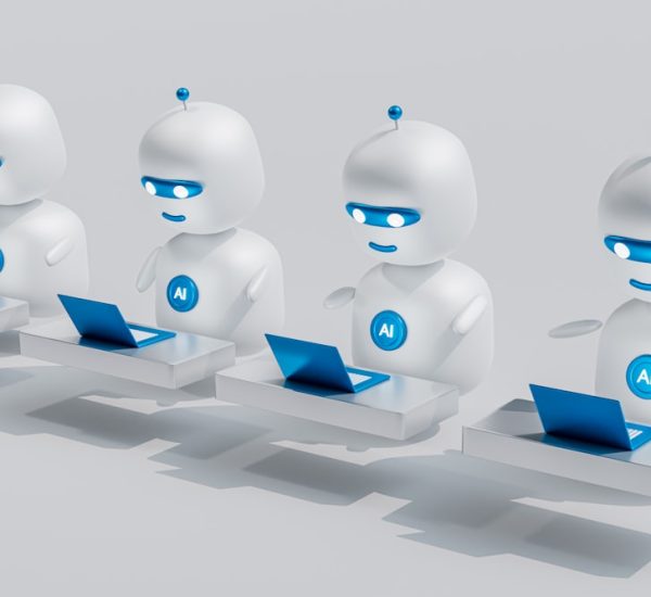 Virtual Sales Training: Allego vs Mindtickle and Other Platforms for Training Distributed Sales Teams 9 a group of white robots sitting on top of laptops human agent automated chat customer experience support team