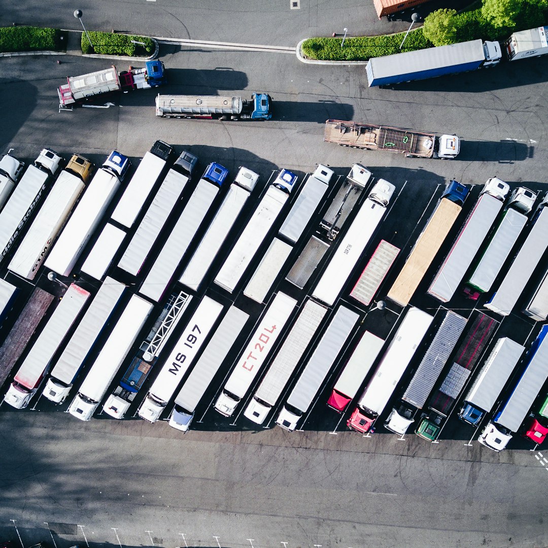 aerial photography of freight truck lot logistics team route planning freight software