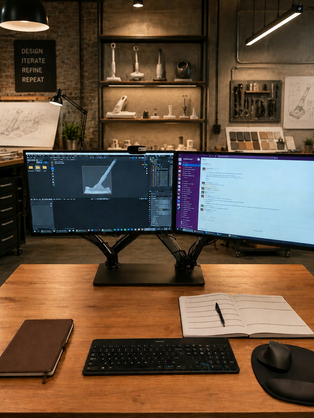 dual monitors on a modern design studio desk cad software comparison laptop design engineering tools 3d models