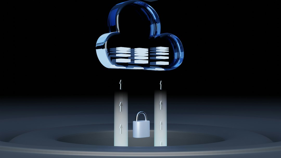 a blue glass cloud icon with data layers above a silver padlock cloud security users applications access