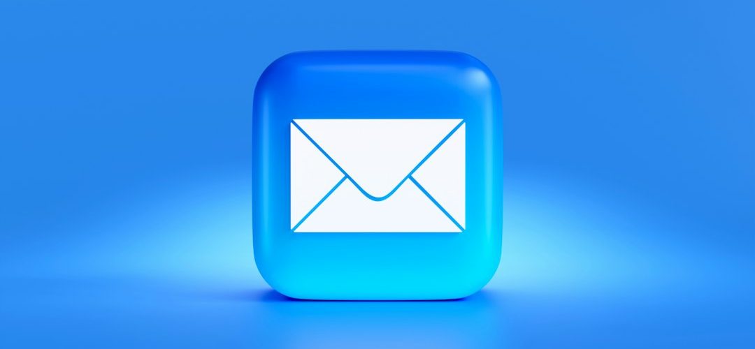 a blue button with a white envelope on it email header unsubscribe button inbox interface