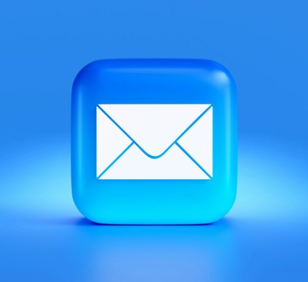 a blue button with a white envelope on it email header unsubscribe button inbox interface