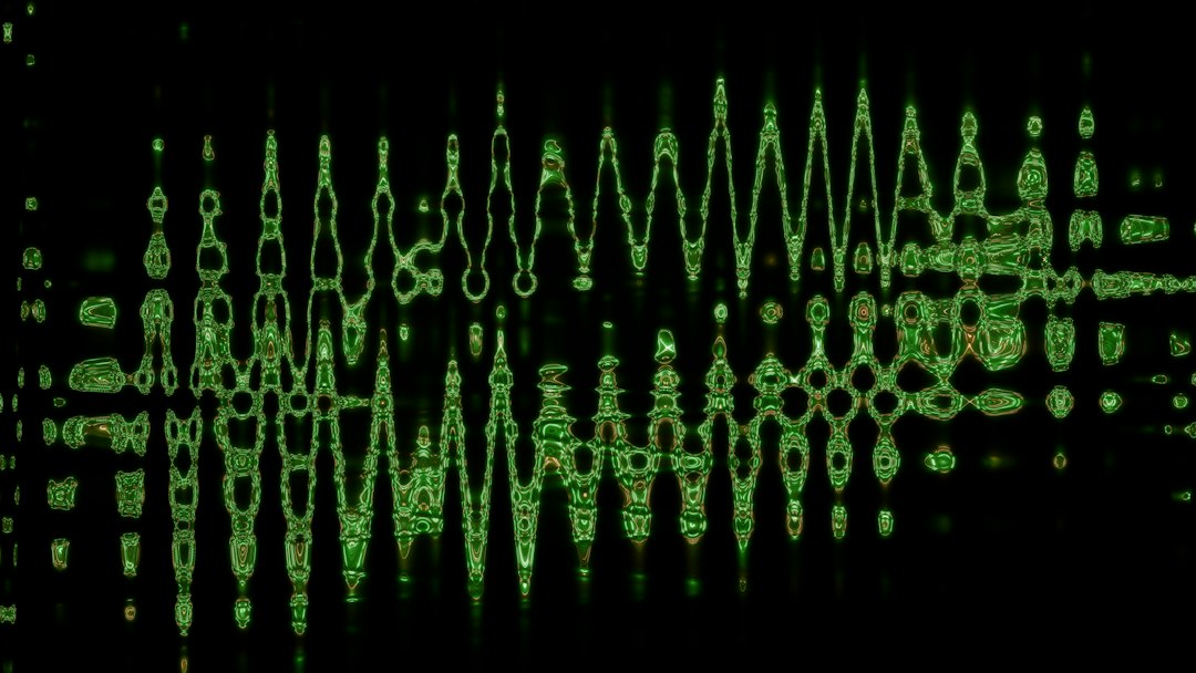 abstract green wavy lines on black background music library waveform license