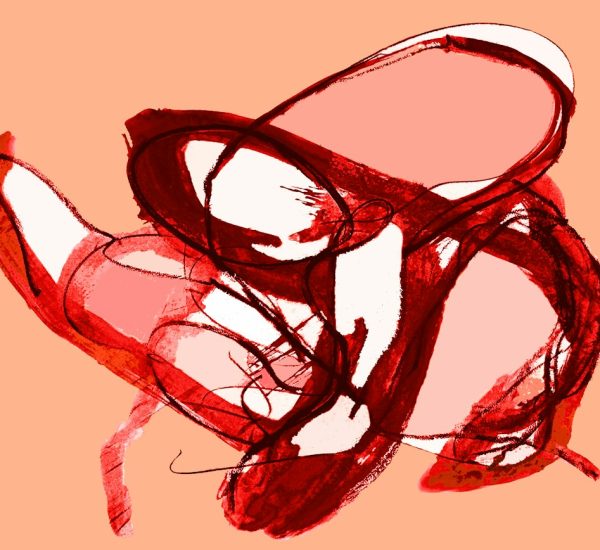 Photoshop Equivalent Open Source: GIMP vs Krita for Open Source Photo Editing 6 abstract red brushstrokes on a peach background digital painting tablet pen photo reference