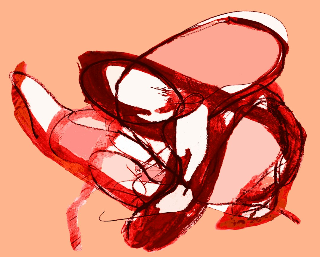abstract red brushstrokes on a peach background digital painting tablet pen photo reference