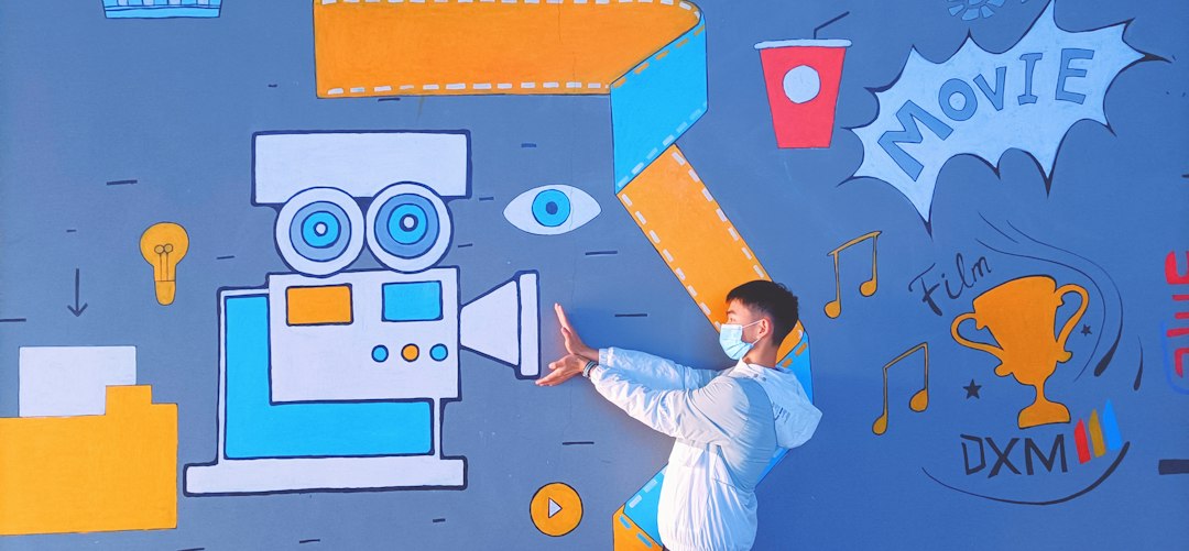 boy in white long sleeve shirt and blue pants standing in front of wall with painting journalist research media outreach targeted pitching