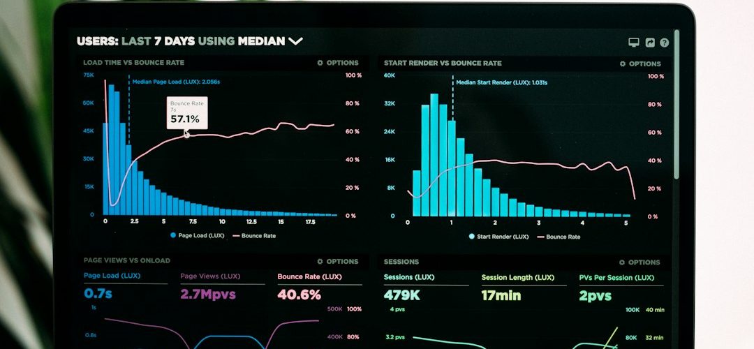 graphs of performance analytics on a laptop screen audience dashboard traffic sources demographics chart